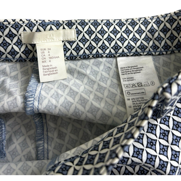 Women's H&M Pants Sz 4 Blue White Geometric Office Career Wear Ankle Length - Picture 4 of 8